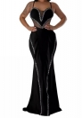 (Black)2024 Styles Women Seductive Sequin Lace Sheer Insert with Ruffle Bodycon Stretch Halter Maxi Dress