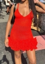 (Real Image)2024 Styles Plus Size Women Summer Sexy Cutout Ruffle Knit Halter Bodycon Dress