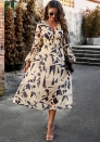 (Real Image)2024 Styles Women Autumn Bohemian Casual Printed Maxi Dress