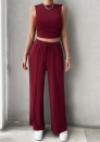 (Real Image)2024 Styles Women Spring/Summer Casual Round Neck Sleeveless Top and Pants Two-Piece Set