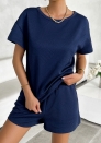 (Real Image)2024 Styles Women Summer Solid Color Knitwear Round Neck Top with Shorts Casual Two-Piece Set