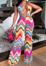 (Real Image)2024 Styles Women Multicolor Wave Deep-V Exposed Back High-Waisted Jumpsuit