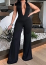 (Black)2024 Styles Women Multicolor Wave Deep-V Exposed Back High-Waisted Jumpsuit