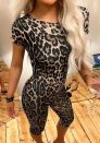 (Leopard)2024 Styles Women Round-Neck Short-Sleeved Leopard Print High-Waisted Stylish Hot Pants Playsuit