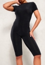(Black)2024 Styles Women Round-Neck Short-Sleeved Leopard Print High-Waisted Stylish Hot Pants Playsuit