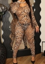 (Real Image)2024 Styles Women Bodycon Long-Sleeved Sexy Leopard Print Sheer Jumpsuit