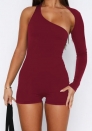 (Real Image)2024 Styles Women Sleek Backless Halter Mono-Shoulder Jumpsuit in Solid Color