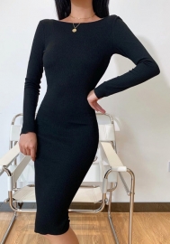 (Real Image)2022 Styles Women Fashion Spring INS Styles Long Sleeve Solid Color Midi Dress