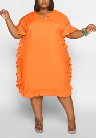 (Real Image)2022 Styles Women Fashion INS Styles Orange Ruffle Side Maxi Dress