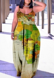 (Real Image)2022 Styles Women Fashion INS Styles Strap Print Maxi Dress