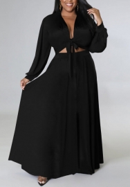 (Plus Size)(Real Image)2022 Styles Women Fashion Summer TikTok&Instagram Styles Front Tie Solid Color Maxi Dress