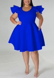 (Plus Size)(Blue)2022 Styles Women Fashion Summer TikTok&Instagram Styles Ruffle Hem Midi Dress