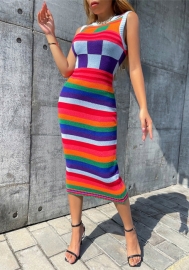 (Real Image)2022 Styles Women Fashion Summer TikTok&Instagram Styles Contrast Color Sweater Midi Dress