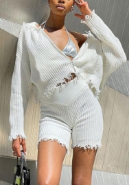 (Only Tops)(White)2022 Styles Women Fashion Summer TikTok&Instagram Styles Front Zipper Sweater Coat