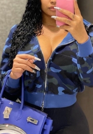 (Real Image)2022 Styles Women Fashion Summer TikTok&Instagram Styles Blue Camouflage Front Zipper Coat
