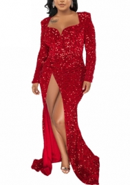 (Red)(Plus Size)2022 Styles Women Fashion Spring&Winter TikTok&Instagram Styles Sequin Maxi Dress