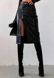 (Real Image)2022 Styles Women Fashion Spring&Winter TikTok&Instagram Styles Black PU Skirts with Waist Tie