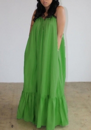 (Plus Size)(Green)2022 Styles Women Sexy Spring&Winter TikTok&Instagram Styles Strap Loose Maxi Dress
