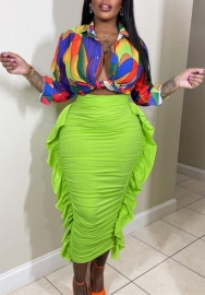 (Only Bottom)(Green)2023 Styles Women Sexy&Fashion Spring&Summer TikTok&Instagram Styles Double Ruffle Maxi Skirts
