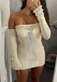 (Real Image)2023 Styles Women Sexy&Fashion Spring&Summer TikTok&Instagram Styles Sweater Off Shoulder Long Sleeve Mini Dress