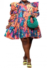 (Colorful)(Plus Size)2023 Styles Women Sexy&Fashion Spring&Summer TikTok&Instagram Styles Print Shirts Dress