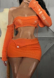 (Orange)2023 Styles Women Sexy&Fashion Spring&Summer TikTok&Instagram Styles Ripped Sweater Dress
