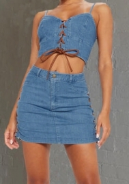 (Real Image)2023 Styles Women Sexy&Fashion Spring&Summer TikTok&Instagram Styles Lace Up Jeans Two Piece Dress