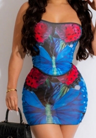 (Real Image)2023 Styles Women Sexy&Fashion Spring&Summer TikTok&Instagram Styles Print Blue Two Piece Dress