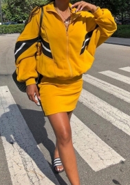 (Real Image)2023 Styles Women Sexy&Fashion Spring&Summer TikTok&Instagram Styles Yellow Front Zipper Two Piece Dress