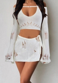 (Real Image)2023 Styles Women Sexy&Fashion Spring&Summer TikTok&Instagram Styles White Sweater Two Piece Dress