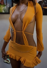 (Real Image)2023 Styles Women Sexy&Fashion Spring&Summer TikTok&Instagram Styles Yellow Tie Two Piece Dress