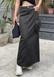 (Only Bottom)(Gray)2023 Styles Women Sexy&Fashion Spring&Summer TikTok&Instagram Styles Solid Color Maxi Skirts