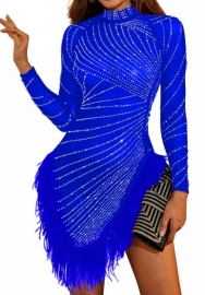 (Blue)2023 Styles Women Sexy&Fashion Autumn/Winter TikTok&Instagram Styles  Sequins Mesh Long Sleeve Mini Dress