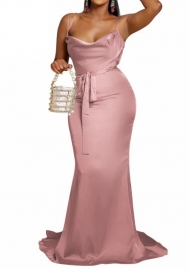 (Pink)2023 Styles Women Sexy&Fashion Autumn/Winter TikTok&Instagram Styles Silk Backless Maxi Dress