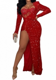 (Red)2023 Styles Women Sexy&Fashion Autumn/Winter TikTok&Instagram Styles Irregular Sequins Maxi Dress