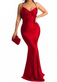 (Red)2023 Styles Women Sexy&Fashion Autumn/Winter TikTok&Instagram Styles Silk Strap Maxi Dress