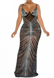 (Real Image)2023 Styles Women Sexy&Fashion Autumn/Winter TikTok&Instagram Styles  Sequins Strap Maxi Dress