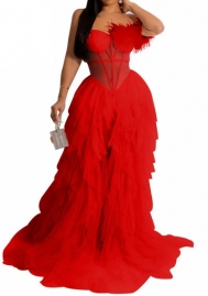 (Red)2023 Styles Women Sexy&Fashion Autumn/Winter TikTok&Instagram Styles Fur Tube Hem Maxi Dress