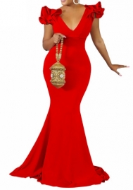 (Red)2023 Styles Women Sexy&Fashion Autumn/Winter TikTok&Instagram Styles Deep V Neck Hem Maxi Dress