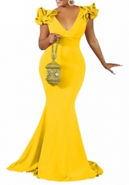 (Yellow)2023 Styles Women Sexy&Fashion Autumn/Winter TikTok&Instagram Styles Deep V Neck Hem Maxi Dress