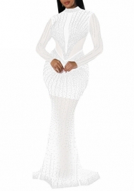 (White)2023 Styles Women Sexy&Fashion Autumn/Winter TikTok&Instagram Styles  Sequins Long Sleeve Maxi Dress