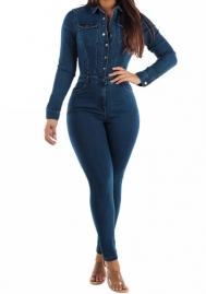 (Real Image)2023 Styles Women Sexy&Fashion Autumn/Winter TikTok&Instagram Styles Blue Front Button Jeans Jumpsuit