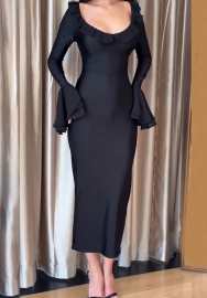 (Real Image)2023 Styles Women Sexy&Fashion Autumn/Winter TikTok&Instagram Styles Black Long Sleeve Maxi Dress