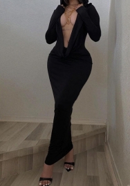 (Black)2023 Styles Women Sexy&Fashion Autumn/Winter TikTok&Instagram Styles Deep V Neck Long Sleeve Maxi Dress