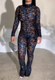(Real Image)2024 Styles Women Sexy&Fashion Sprint/Summer TikTok&Instagram Sequin Long Sleeve Jumpsuit