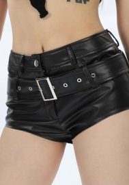 (Real Image)2024 Styles Women Summer and Autumn Faux Leather Pants Mid-low Waist Micro Shorts