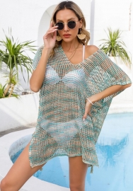 (Real Image)2024 Styles Women Summer Plus Size Drawstring Loose Beach Cover Up Knitted Bikini Vacation Sun Protection Clothing