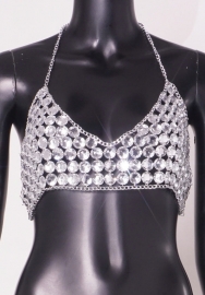 (Real Image)2024 Styles Women Sexy Acrylic Sequin Crystal Pendant Spliced Metal Chain & Fashion Hollow Body Chain