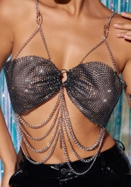 (Real Image)2024 Styles Women Strappy Fishnet Rhinestone and Metal Body Chain