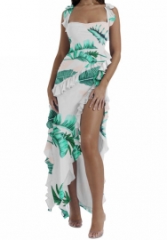 (Light Green)2024 Styles Women Sexy Floral Lace-Trimmed Split-Hem Multicolor Maxi Dress